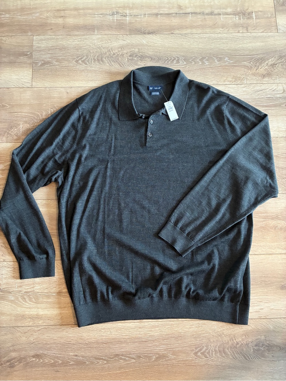 GAP Men's Merino Wool Dark Gray Long-Sleeve Polo Sweater